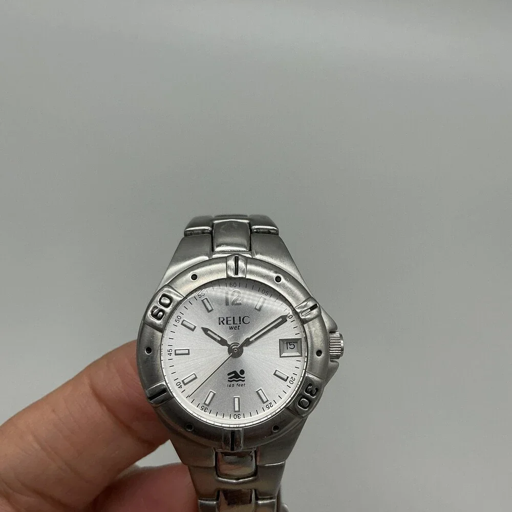 Relic Wet Womens Watch 27mm Silver Tone Stainless Steel Date New Battery 6